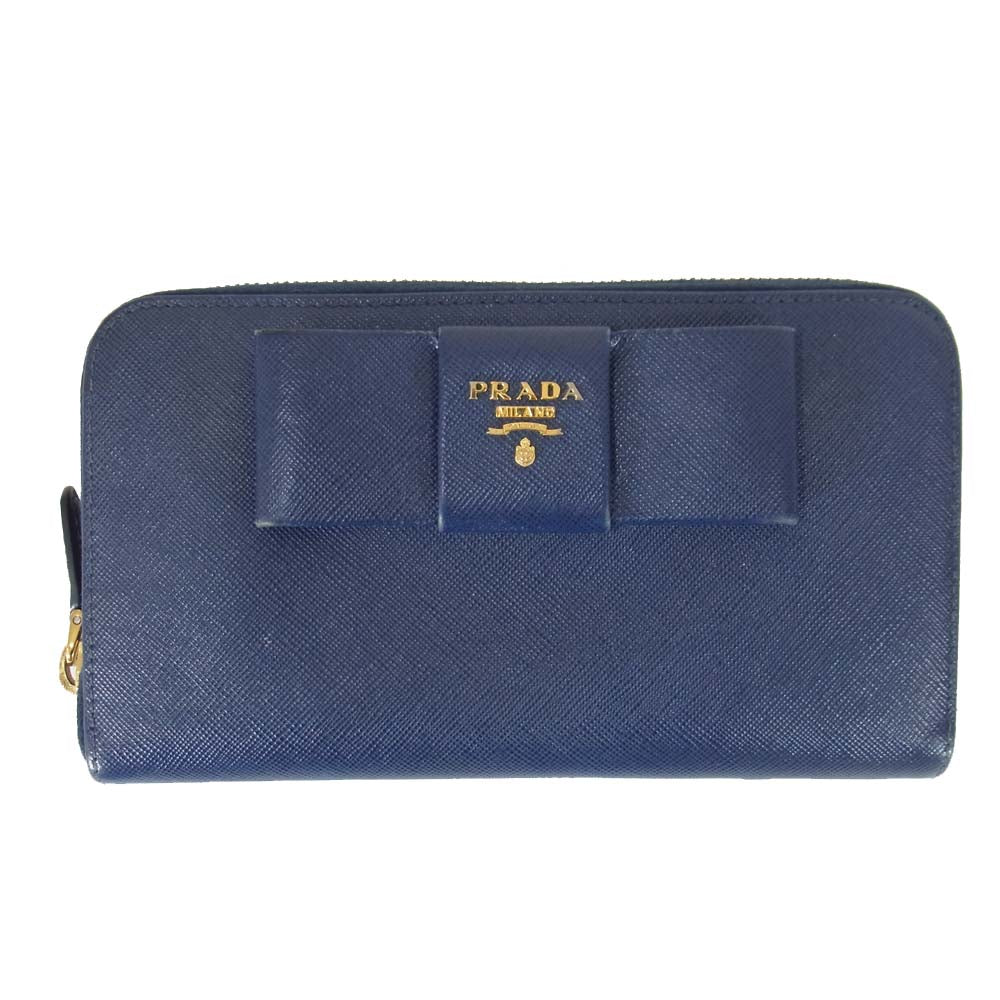 美品　PRADA サフィアーノ　フィオッコ　ラウンドファスナー　ネイビー　長財布 PRADA プラダ 希少ネイビー ブルー 長財布 ラウンドファスナー