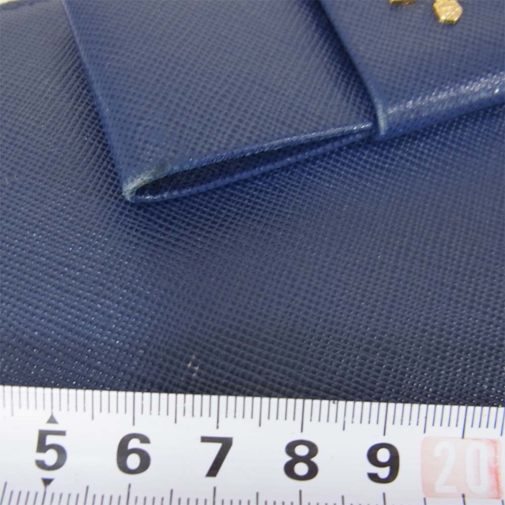 PRADA プラダ Saffiano Fiocco サフィアーノ フィオッコ リボン付 ラウンド ファスナー ジップ 長財布 ネイビー系【中古】