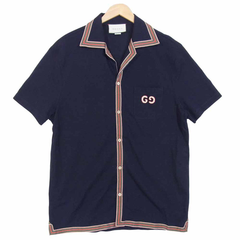 GUCCI グッチ 20SS 573259 XJA6D POLO WITH GG EMBROIDERY エンブロイダリー ポロシャツ ネイビー系  XL【美品】【中古】
