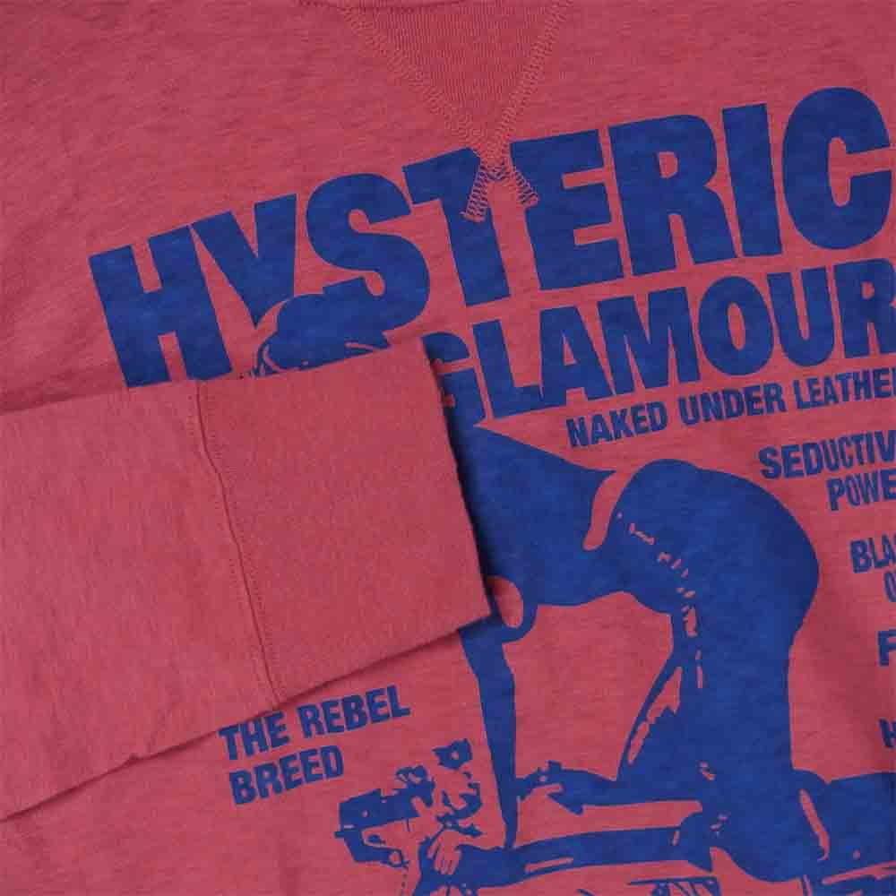 HYSTERIC GLAMOUR ヒステリックグラマー バイクガール ポスター デザイン クルーネック ロングスリーブ Tシャツ ピンク系 S【中古】