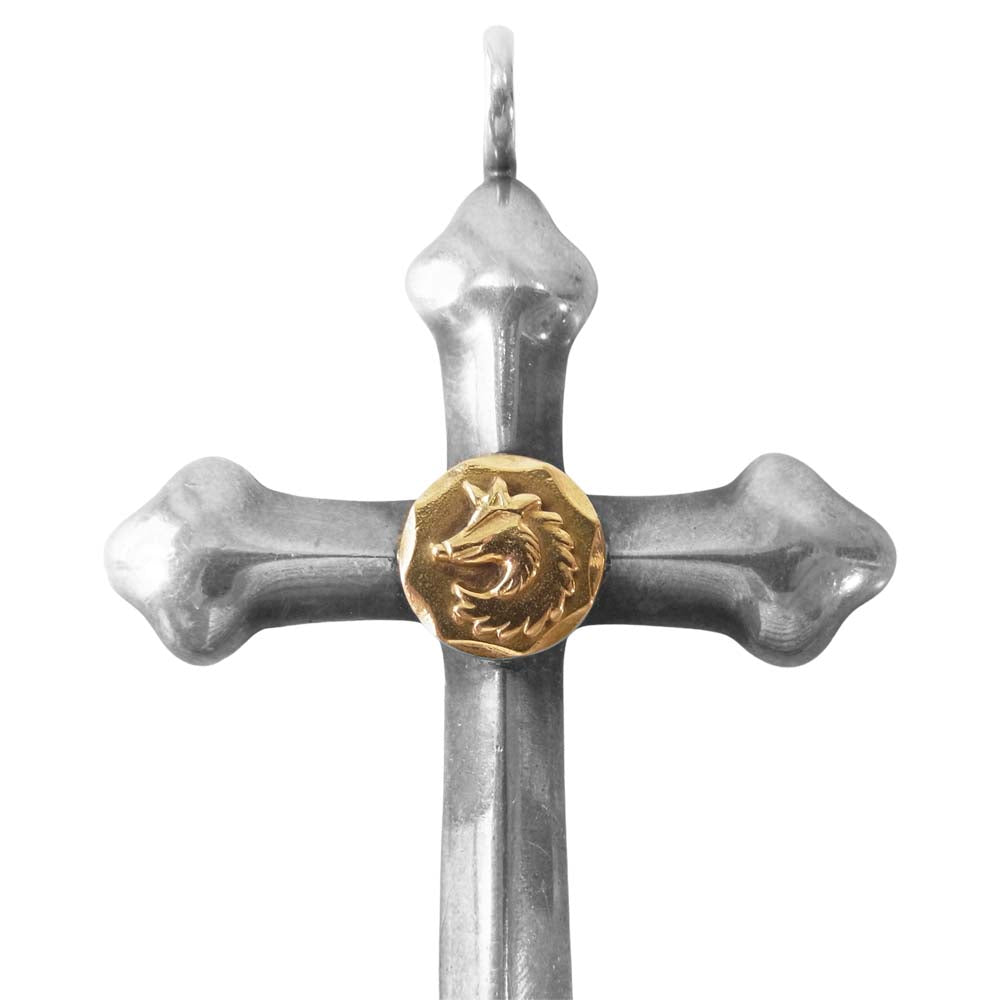 タディアンドキング ラージ クロス GP K18 ウルフ ネックレス トップ シルバー系×ゴールド系【中古】