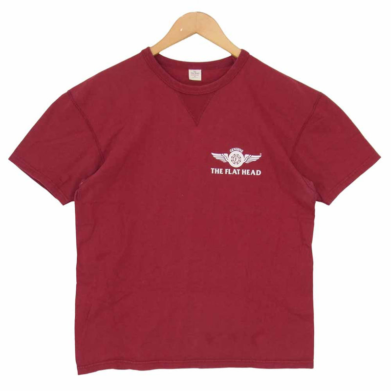 THE FLAT HEAD フラットヘッド Tシャツ EARLY WORKS 36 THE FLAT HEAD ザフラットヘッド T-SHIRT 三角パッチ 半袖 Tシャツ エンジ系 XL中古