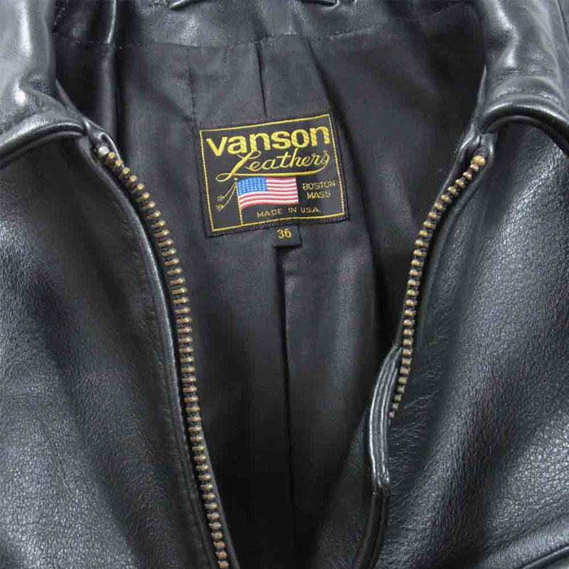 VANSON バンソン ENF エンフィールド シングル ライダース ジャケット レザージャケット ブラック系 36【中古】
