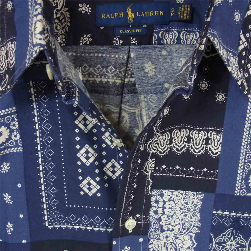 RALPH LAUREN ラルフローレン BANDANA L/S Shirt バンダナ 長袖 シャツ フィリピン製 ブルー系【極上美品】【中古】
