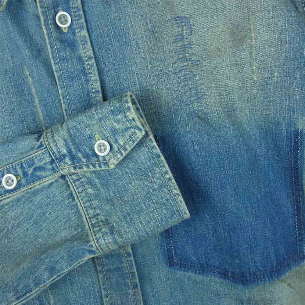 ISAMUKATAYAMA BACKLASH イサムカタヤマバックラッシュ 1308-01 ストレッチデニム 10oz カーフスエード デニム 長袖 シャツ インディゴブルー系 XL【中古】