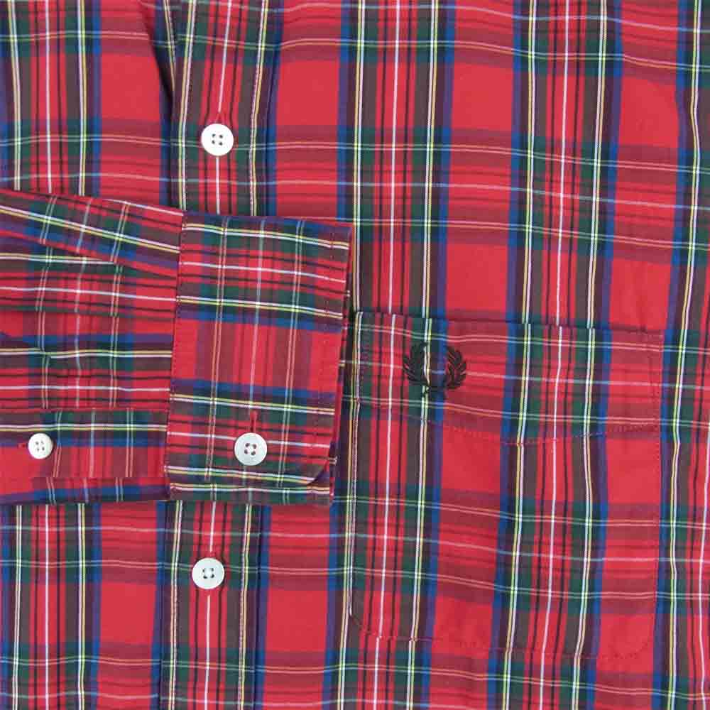 FRED PERRY フレッドペリー F4498 タータン 長袖 チェック シャツ コットン 中国製 レッド系 S【中古】