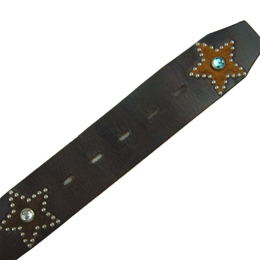 HTC エイチティーシー Leather Belt レザー スター スタッズ ベルト ダークブラウン系 32【中古】