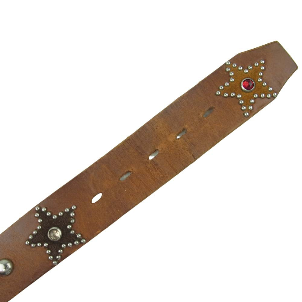 HTC エイチティーシー Leather Belt レザー スター スタッズ ベルト ブラウン系 32【中古】