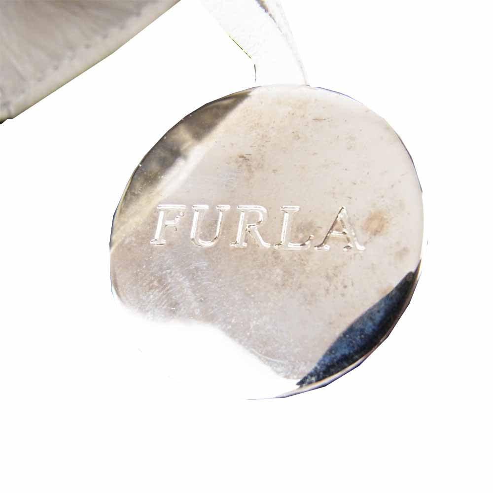 Furla フルラ チャーム リボン レザー バッグ アイボリー系【中古】