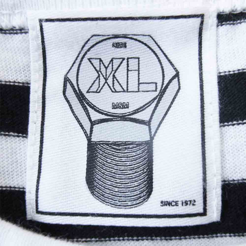 エムアンドエム 胸ロゴ ボーダー TEE Tシャツ ブラック系×ホワイト系 XL【美品】【中古】