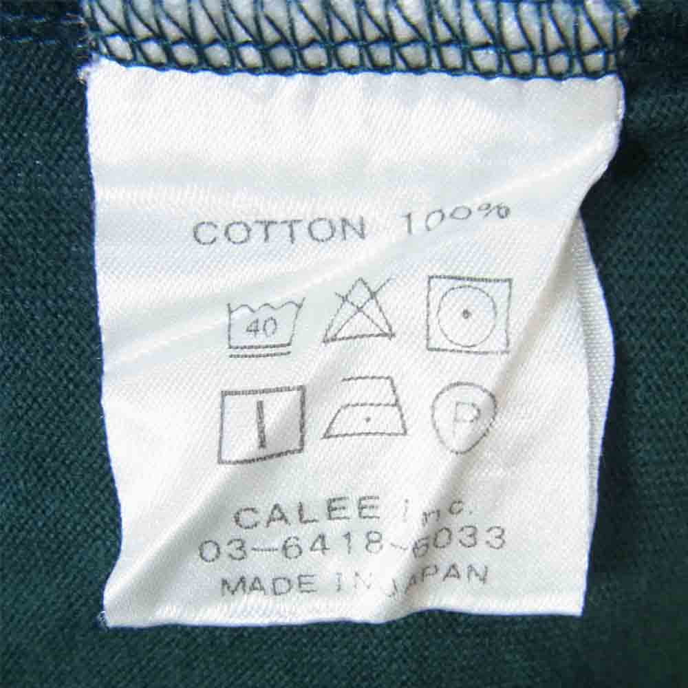 CALEE キャリー Vネック Tシャツ 日本製 コットン 裾プリント 半袖 ハーフスリーブ ダークグリーン系 M【中古】