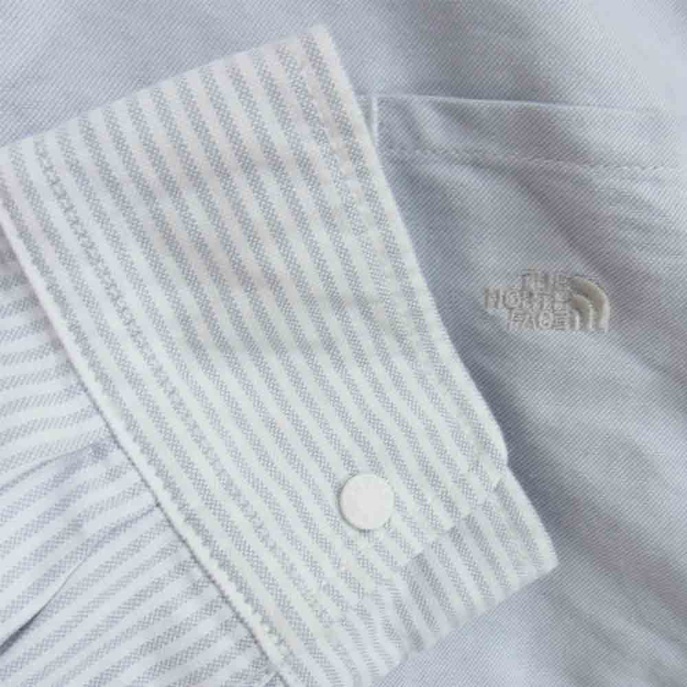 THE NORTH FACE ノースフェイス NT3100N PURPLE LABEL パープルレーベル Cotton Polyester OX Band Collar Shirt ストライプ 切替 バンドカラー プルオーバー シャツ ライトブルー系 L【美品】【中古】