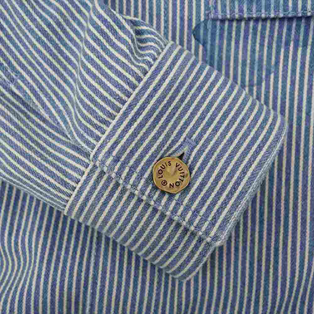 LOUIS VUITTON ルイ・ヴィトン 21SS 1A8QYG ストライプ モノグラム ワークウェア デニム シャツ ライトブルー系 XL【極上美品】【中古】