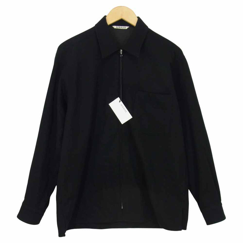 AURALEE オーラリー 19AW A9AS02WF super soft wool flannel zip shirts ウール フランネル  ジップ シャツ ブラック系 3【中古】
