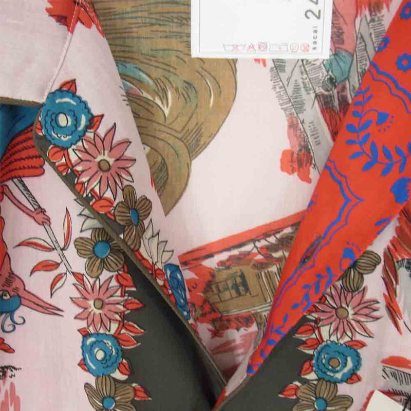 Sacai サカイ 21SS 21-02470M Archive Print Mix Shirt アーカイブ プリント ミックス オープンカラー  シャツ 赤系 レッド系 2【美品】【中古】