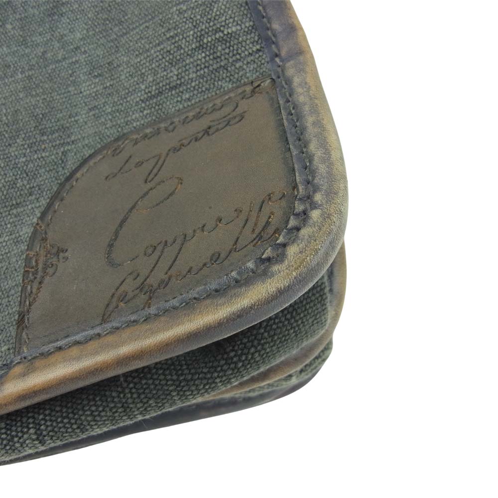 Berluti ベルルッティ カリグラフィー フラップオーバー レザー キャンバス ブリーフケース ビジネス バッグ グレイッシュブラウン系【中古】