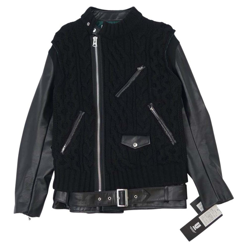 UNDERCOVER アンダーカバー 2021 UCZ9207 × SACAI サカイ 30th Anniversary Leather sleeve  down jacket 30周年 レザー スリーブ 中綿 ブラック系 4【新古品】【未使用】【中古】