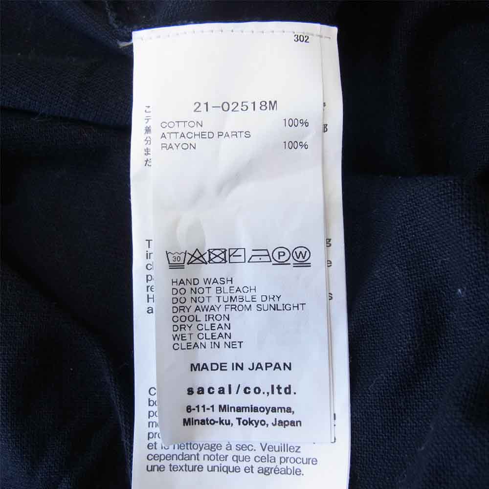Sacai サカイ 21SS 21-02518M Cotton Jersey Pullover コットン ジャージー プルオーバー カットソー ダークネイビー系 4【中古】