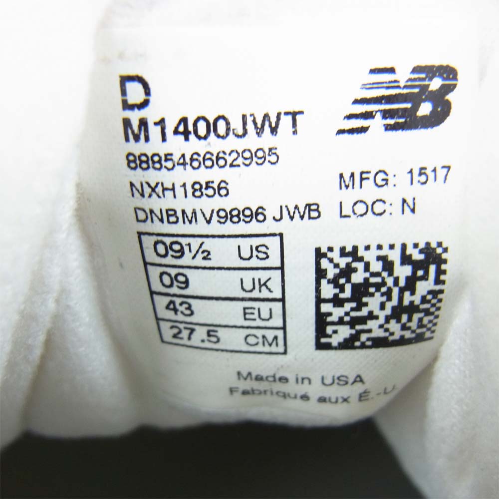 NEW BALANCE ニューバランス M1400JWT USA製 ローカット スニーカー ランニング シューズ ホワイト系 27.5cm【極上美品】【中古】