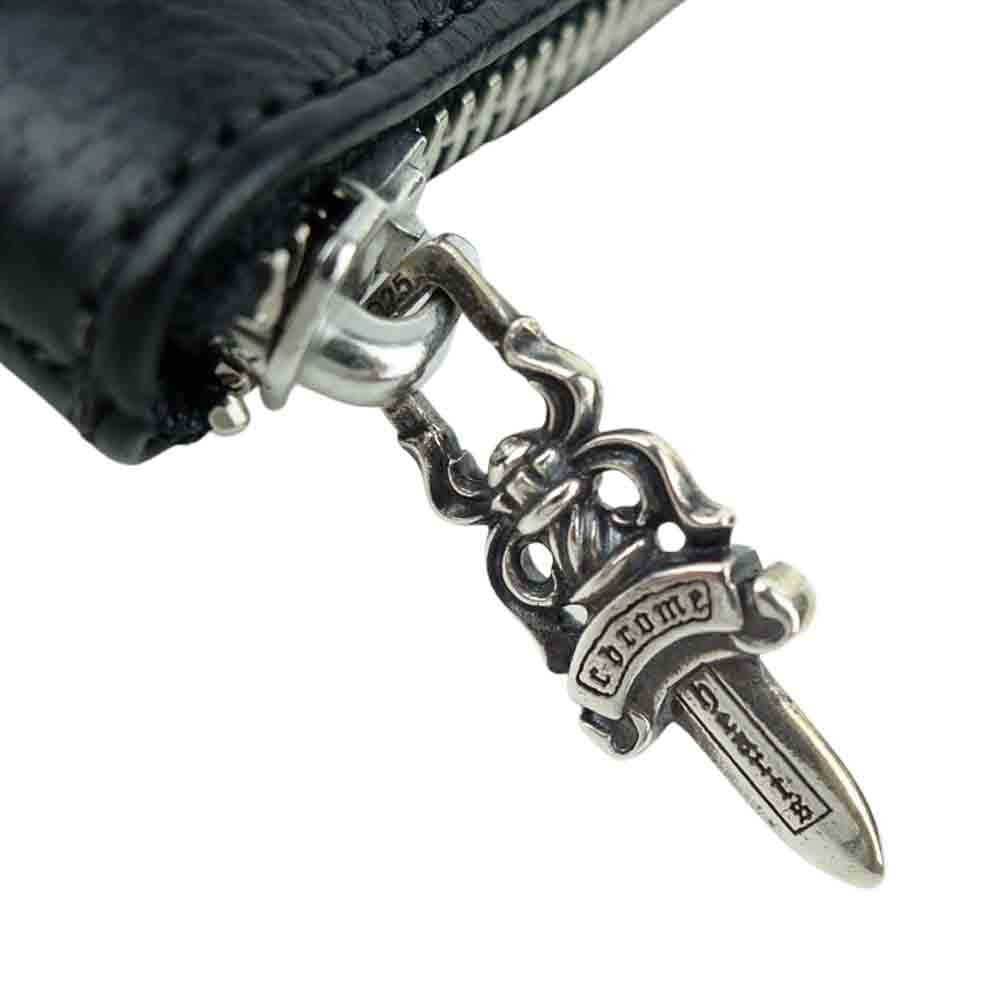 CHROME HEARTS クロムハーツ(原本無) WALLET ZIP TINY セメタリークロス パッチ タイニージップ ヘビーレザー ウォレット ブラック系【美品】【中古】