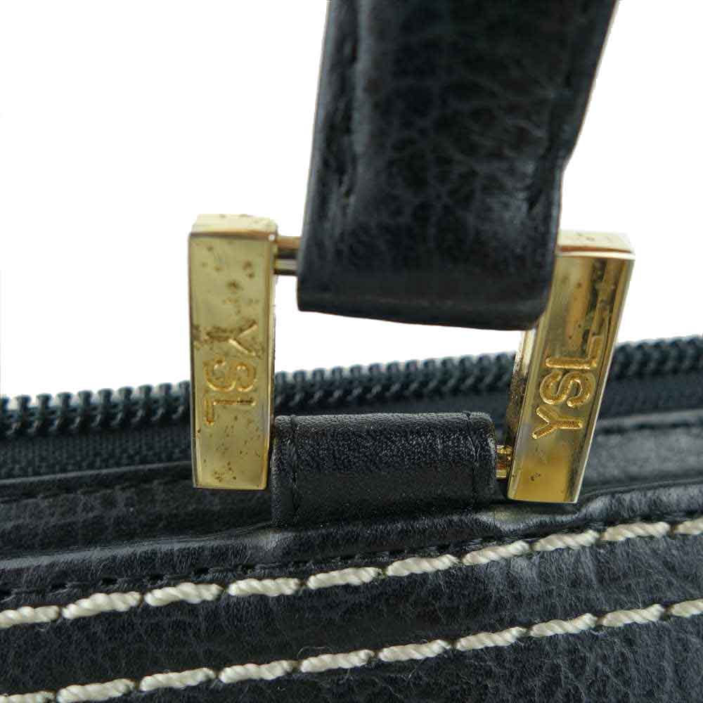 YVES SAINT LAURENT イヴサンローラン ヴィンテージ YSL ロゴ ステッチ ハンドバッグ ブラック系【中古】