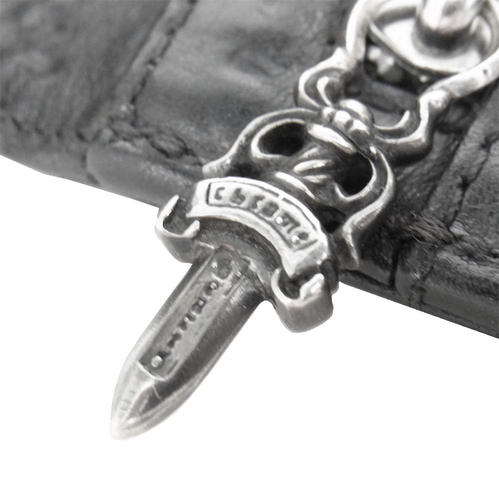 CHROME HEARTS クロムハーツ(原本無) WAVE ウェーブ クロスボール ボタン レザー 長財布 ウォレット ブラック系【中古】
