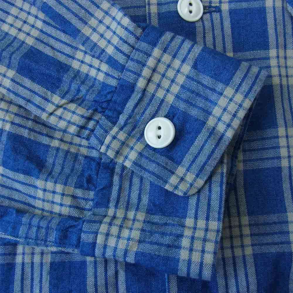 FULLCOUNT フルカウント 4034 INDIGO PALAKA CHECK OPEN COLLAR SHIRT パラカ チェック オープンカラー 開襟 シャツ ブルー系 42【中古】