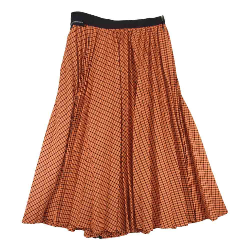 Sacai サカイ 19AW 19-04598 Zip Detail Pleated Skirt ロング プリーツ チェック スカート オレンジ系  2【美品】【中古】