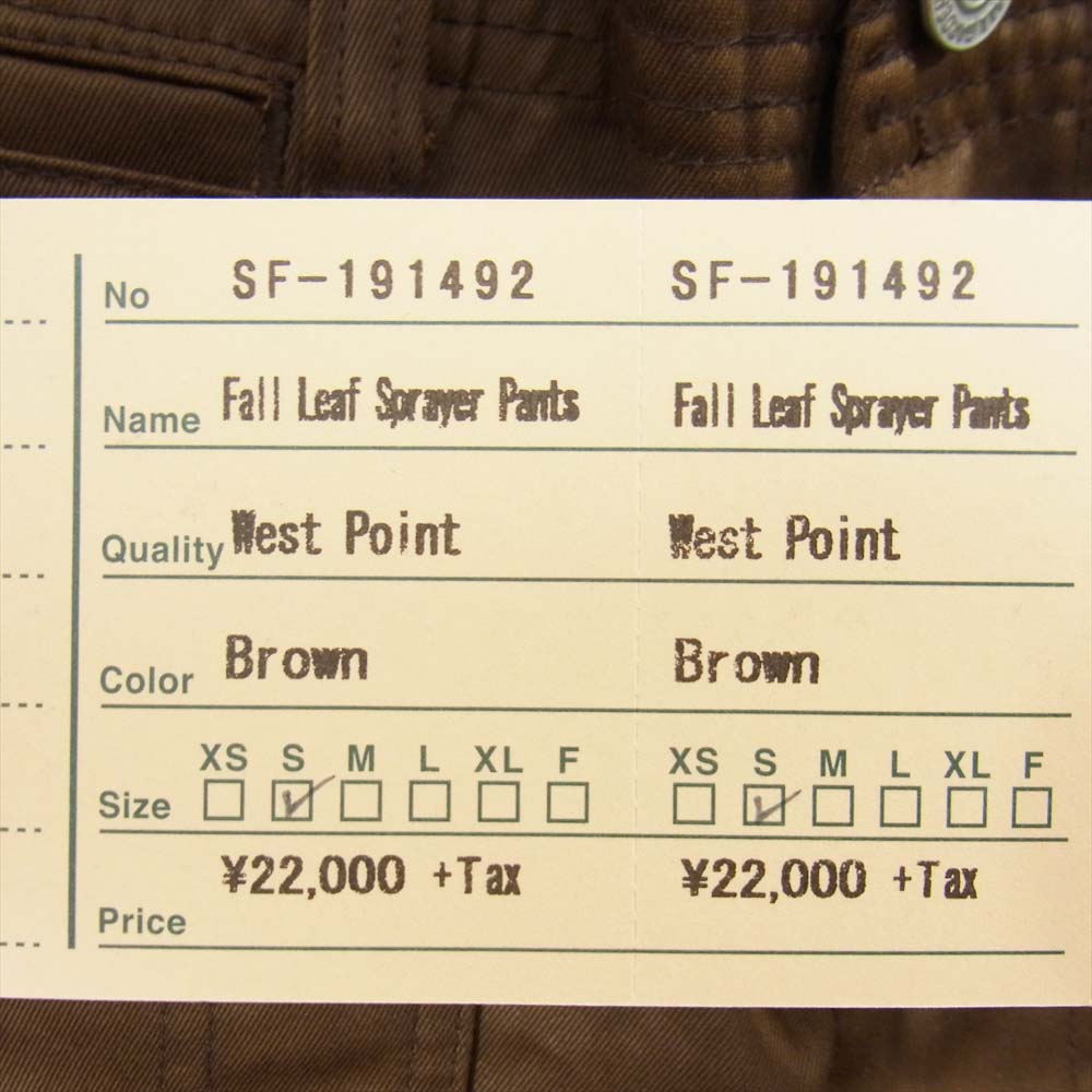 SASAFRAS ササフラス SF-191492 FALL LEAF SPRAYER PANTS ブラウン系 S【新古品】【未使用】【中古】
