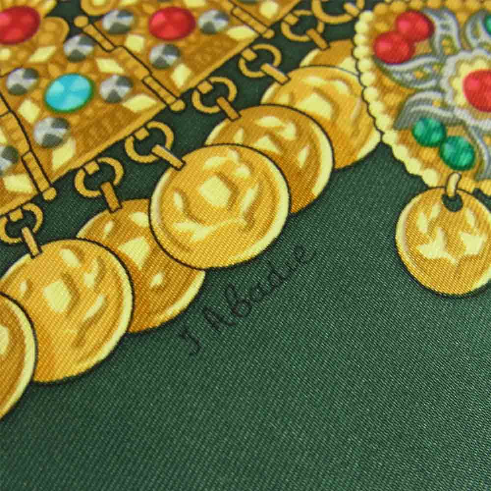 HERMES エルメス カレ90 KOSMIMA スカーフ グリーン系【中古】