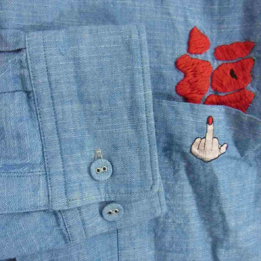 NADA. ナダ 虎刺繍 シャンブレー 長袖シャツ ライトブルー系 2【中古】