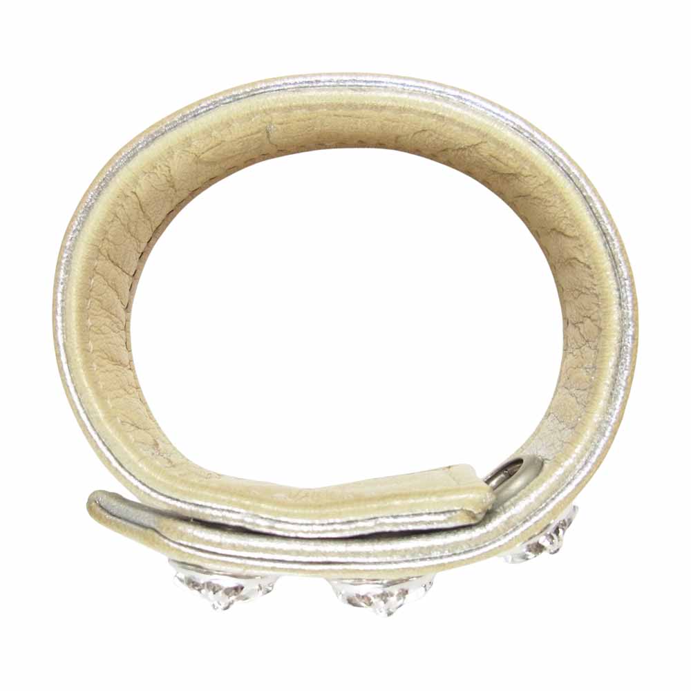 CHROME HEARTS クロムハーツ(原本無) 3BTN 2SNP ホワイトロジウム クロスボールボタン レザーブレスレット シルバー系【中古】