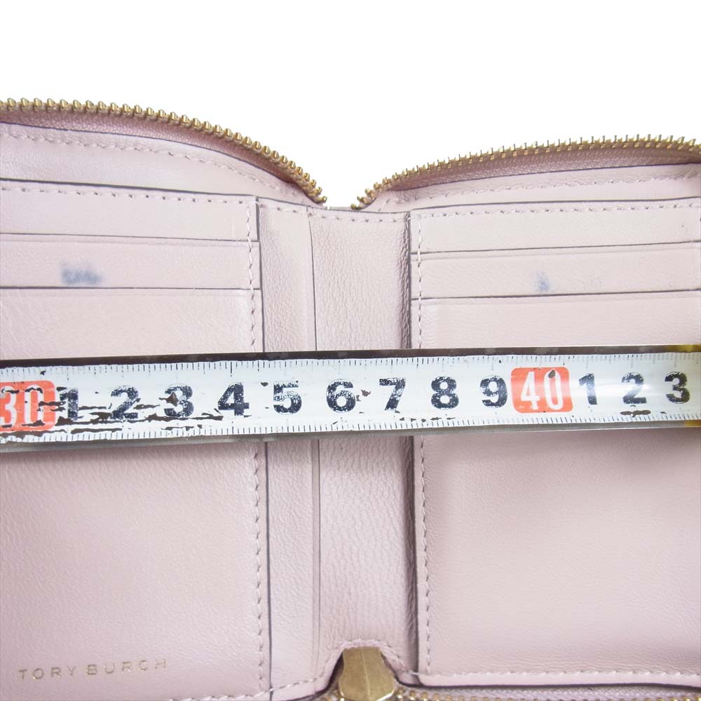 Tory Burch トリーバーチ ロゴ チャーム ファスナー 二つ折り 財布 ウォレット ピンク系【中古】