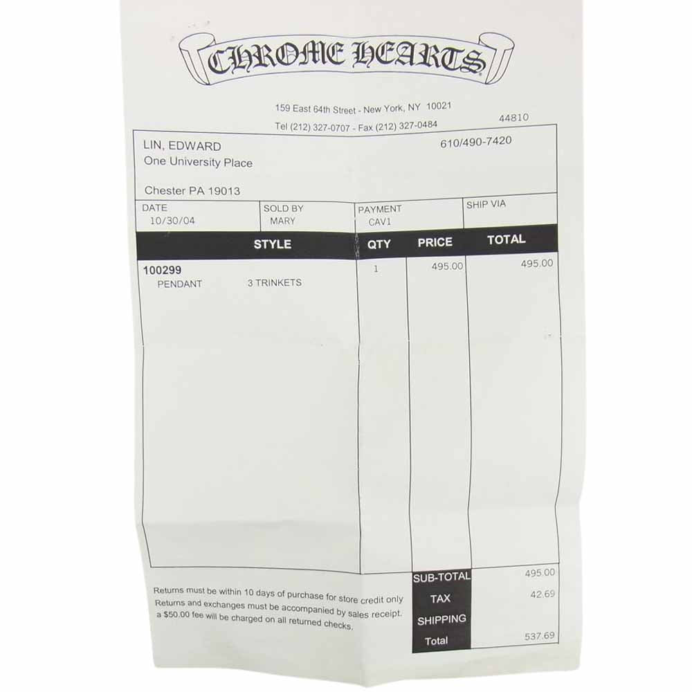 CHROME HEARTS クロムハーツ(原本無) 3 TRINKETS 3トリンケッツ ペンダント ネックレス【中古】
