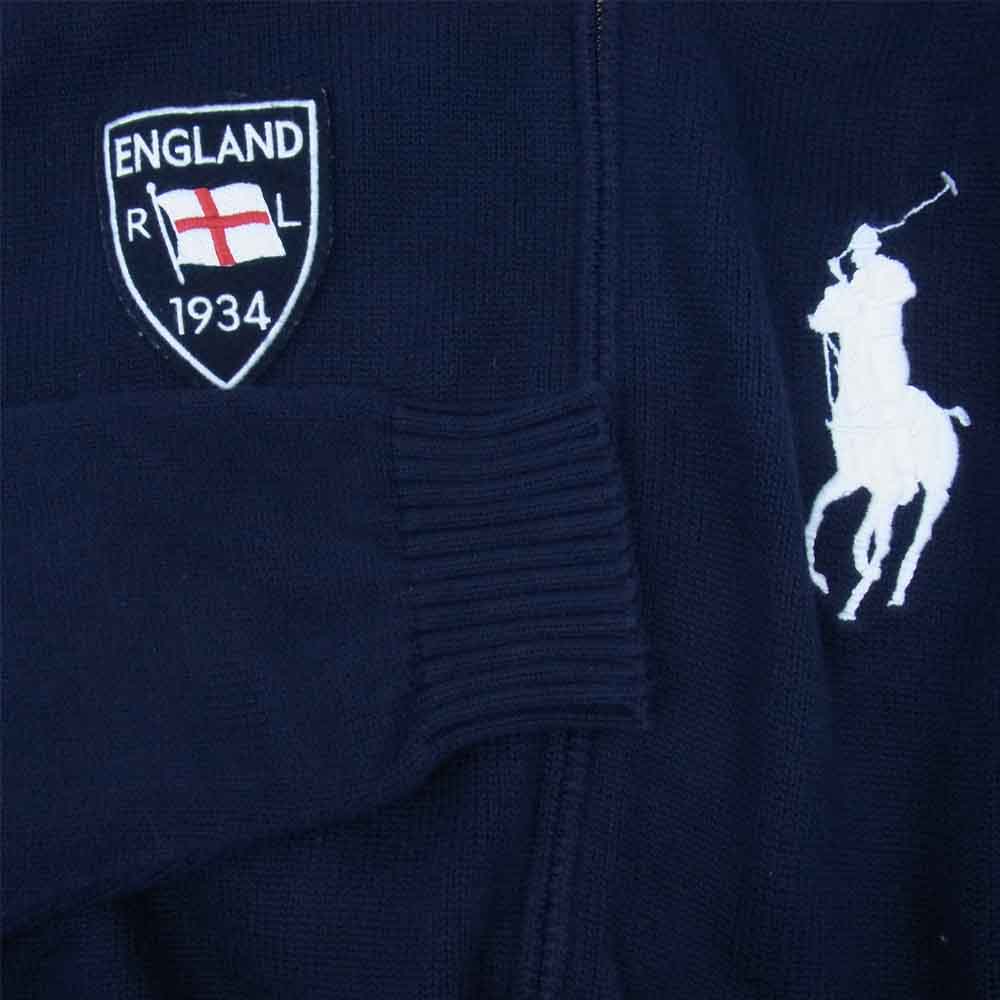 POLO RALPH LAUREN ポロ・ラルフローレン ロゴ刺繍 ビッグポニー フルジップ ニット カーディガン ネイビー系 L【中古】
