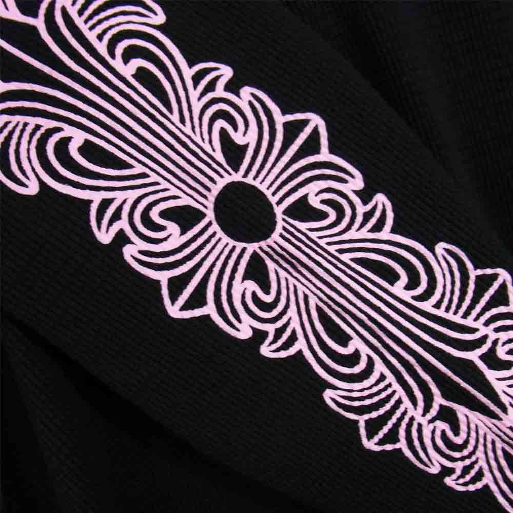 CHROME HEARTS クロムハーツ(原本無) MATTY BOY マッティボーイ USA FLORAL CROSS チョンパー 刺繍 サーマル 長袖 Tシャツ ブラック系 L【中古】