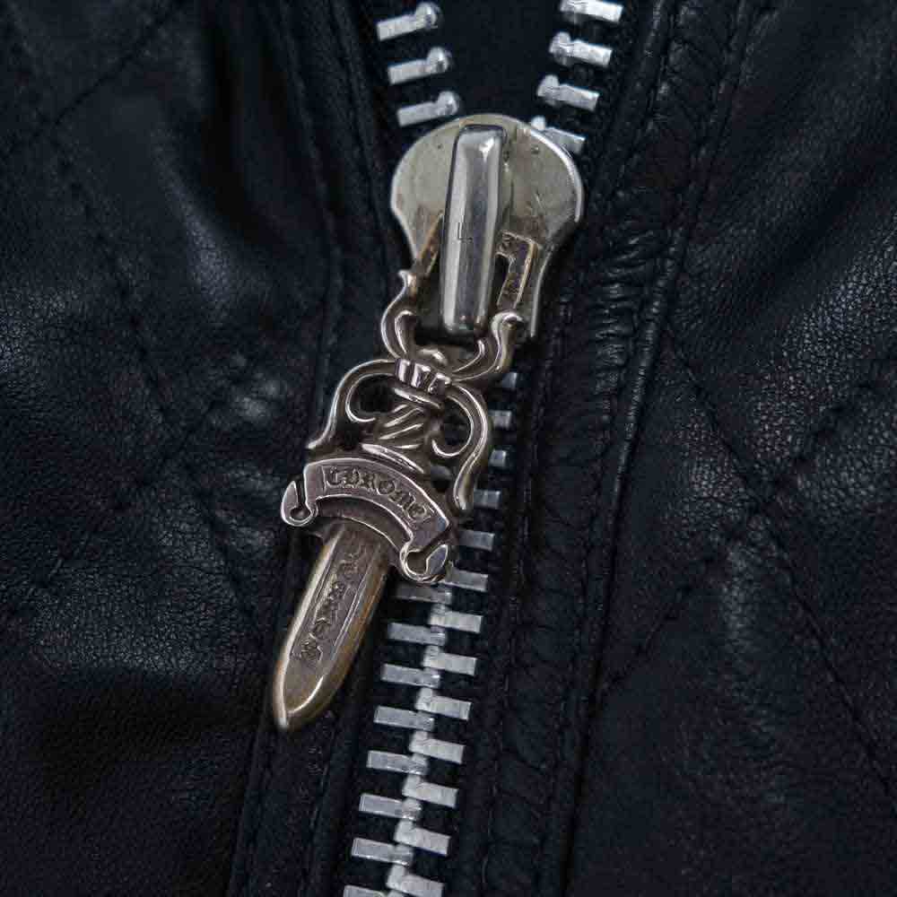 CHROME HEARTS クロムハーツ(原本無) PAPA パパ バック クロスパッチ レザー キルティング ベスト ブラック系 M【中古】