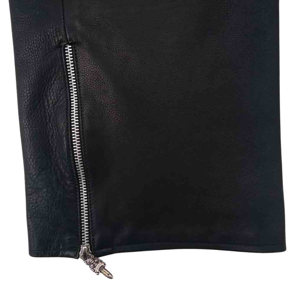 CHROME HEARTS クロムハーツ(原本無) フレアニー 裾ダガージップ レザーパンツ ブラック系 33SR【中古】