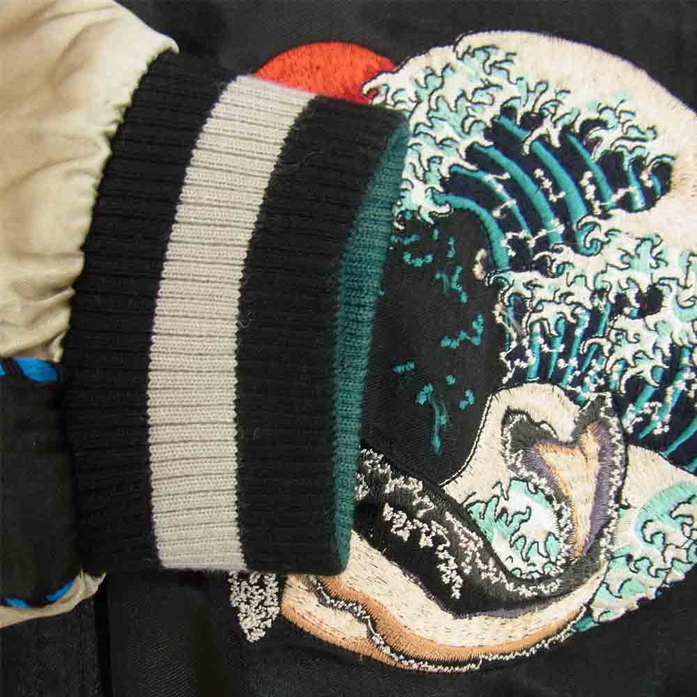 花旅楽団 SSJ-015 波鯨刺繍 リバーシブル スカジャン ブラック系 M【中古】