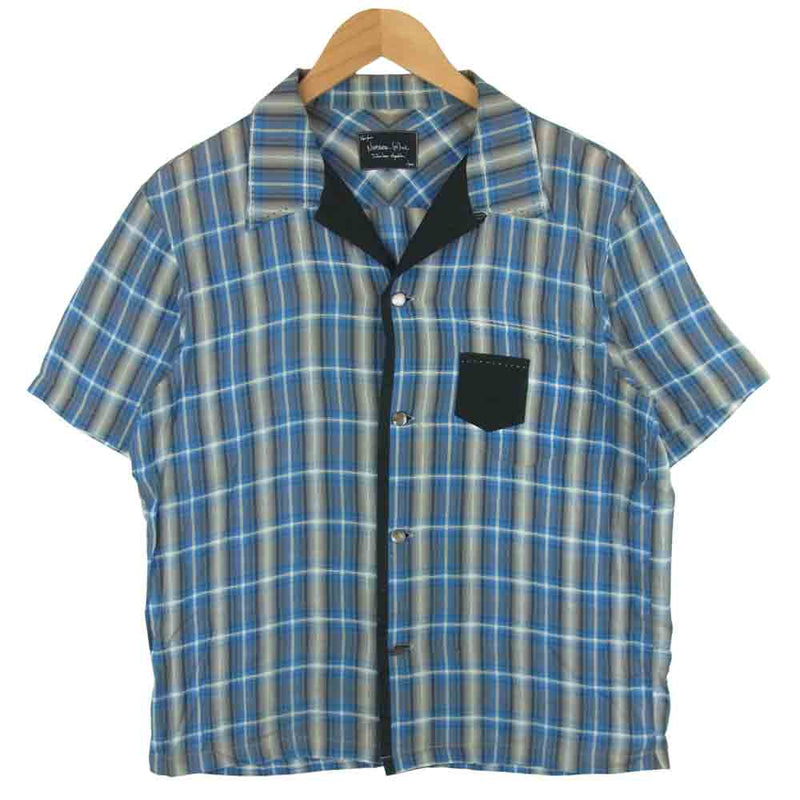 NUMBER(N)INE ナンバーナイン チェック オープンカラー 半袖 シャツ ブルー系 グレー系 3【中古】