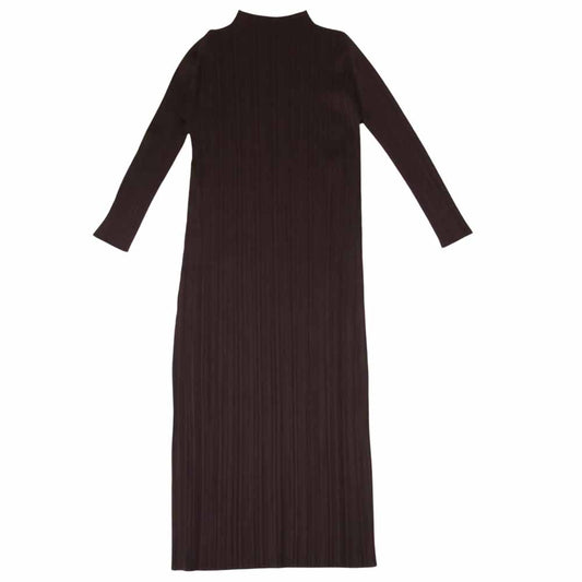 プリーツプリーズ ISSEY MIYAKE イッセイミヤケ PP91-JH127 プリーツ加工 ボトルネック マキシ丈 ワンピース ブラウン系 3【美品】【中古】