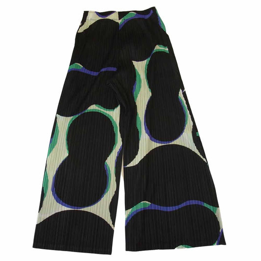 プリーツプリーズ ISSEY MIYAKE イッセイミヤケ PP73-JF784 プリーツ加工 総柄 フレアワイドパンツ マルチカラー系 4【美品】【中古】