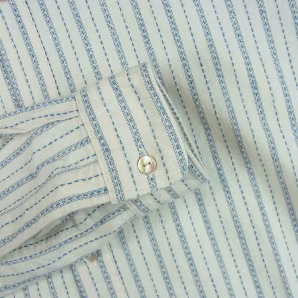 ORGUEIL オルゲイユ OR-5016C Band Collar Shirt バンドカラー ストライプ 長袖 シャツ オフホワイト系 38【中古】