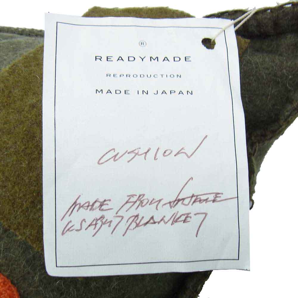 READY MADE レディメイド RE-WO-OR-00-00-81 CUSHION ヴィンテージ アーミーブランケット ロゴ クッション カーキ系【極上美品】【中古】