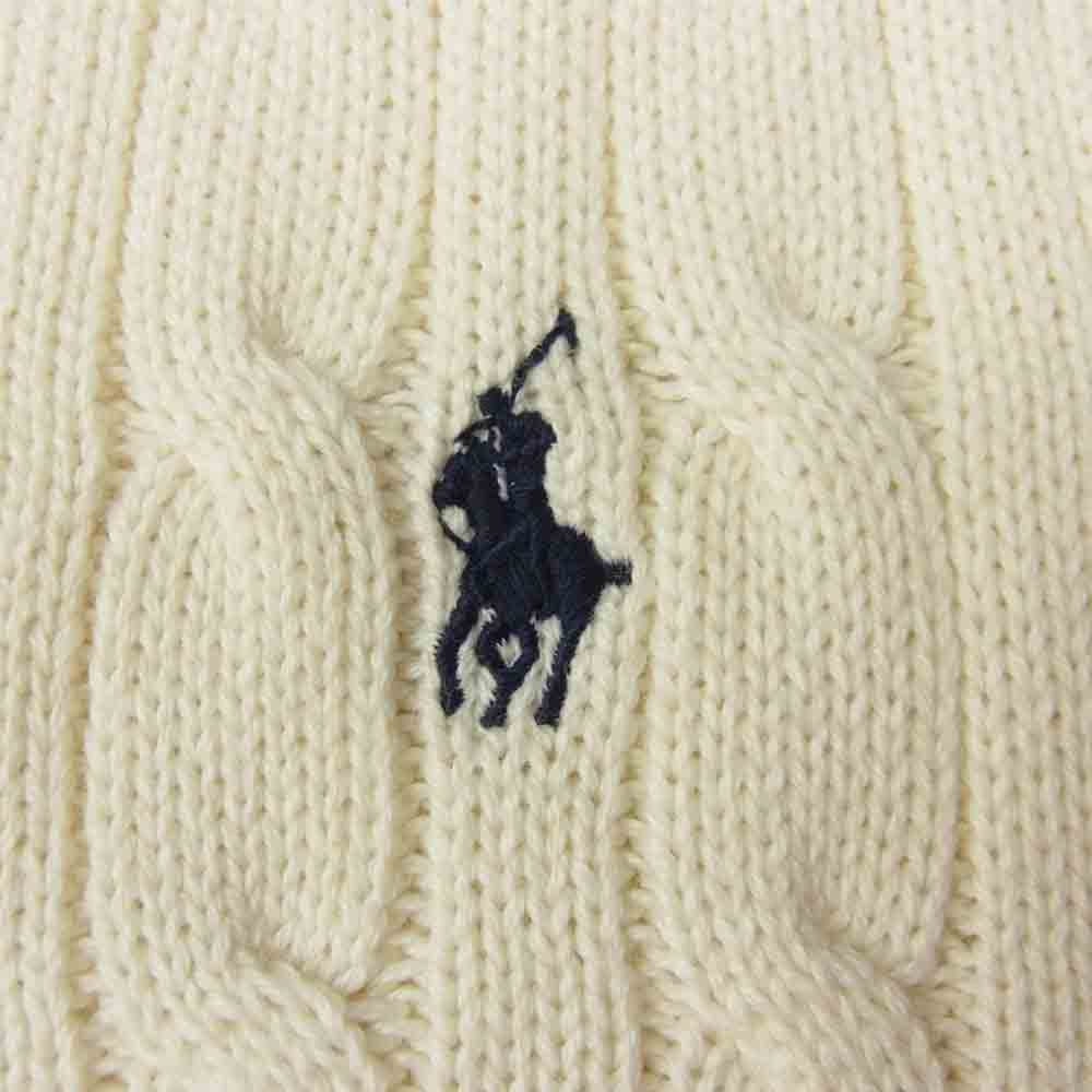 POLO RALPH LAUREN ポロ・ラルフローレン Vネック ケーブル編み コットン ニット ベスト ホワイト系 L【中古】