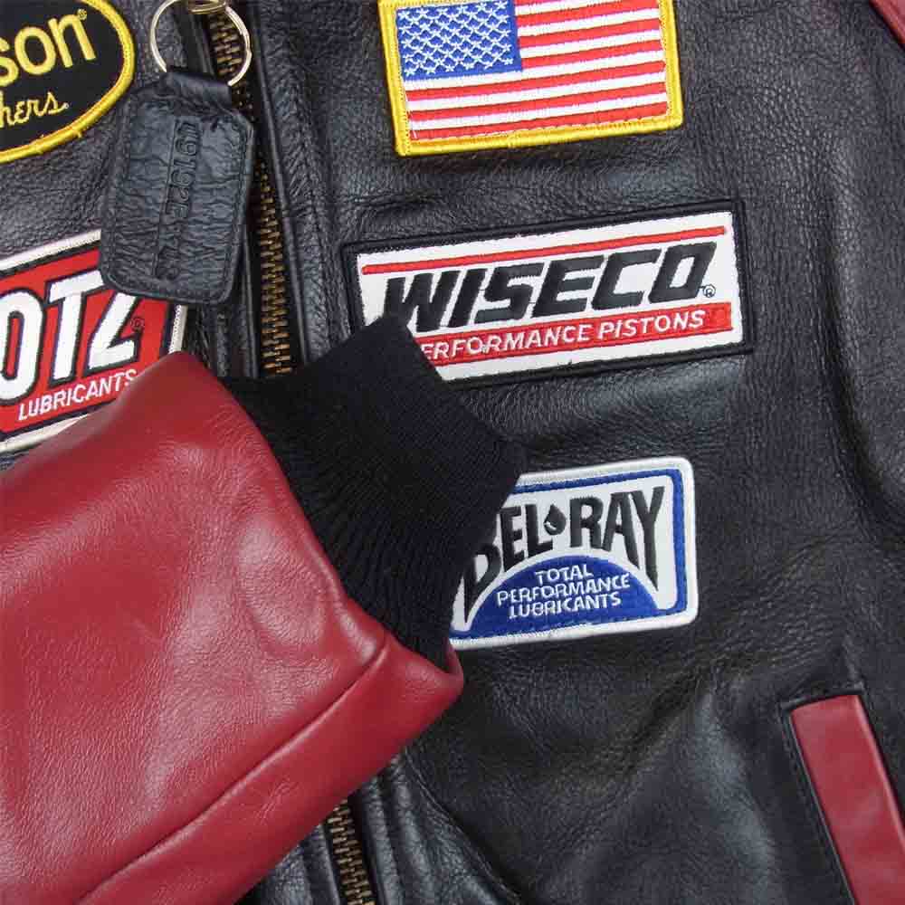 VANSON バンソン RPJ TEAM JACKET スタジャン レザージャケット ライダースジャケット ブラック系 レッド系 40【中古】