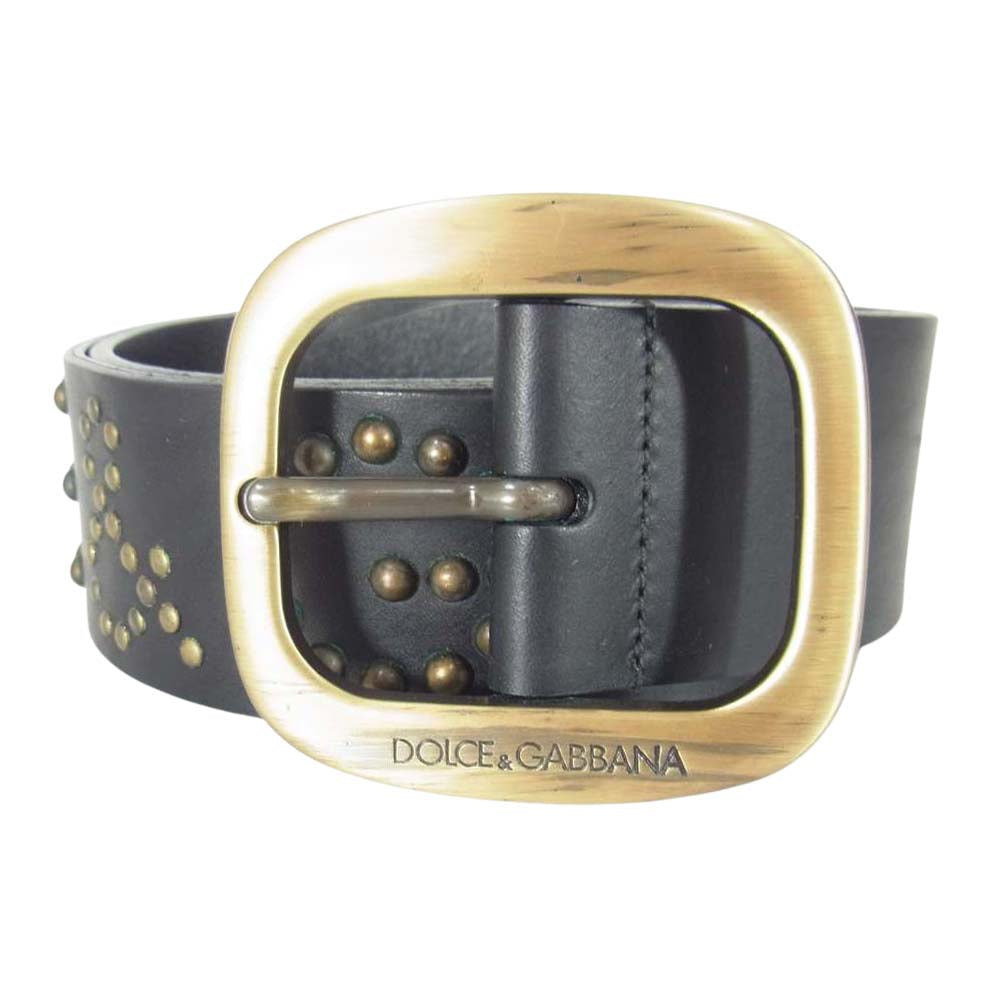 美品 DOLCE&amp;GABBANA ドルチェ＆ガッバーナ ビジュースタッズ レザーベルト 85cm 34インチ ブラック レディース 古着 中古 USED DOLCE&GABBANA ドルチェアンドガッバーナ スタッズ ロゴ レザー ベルト