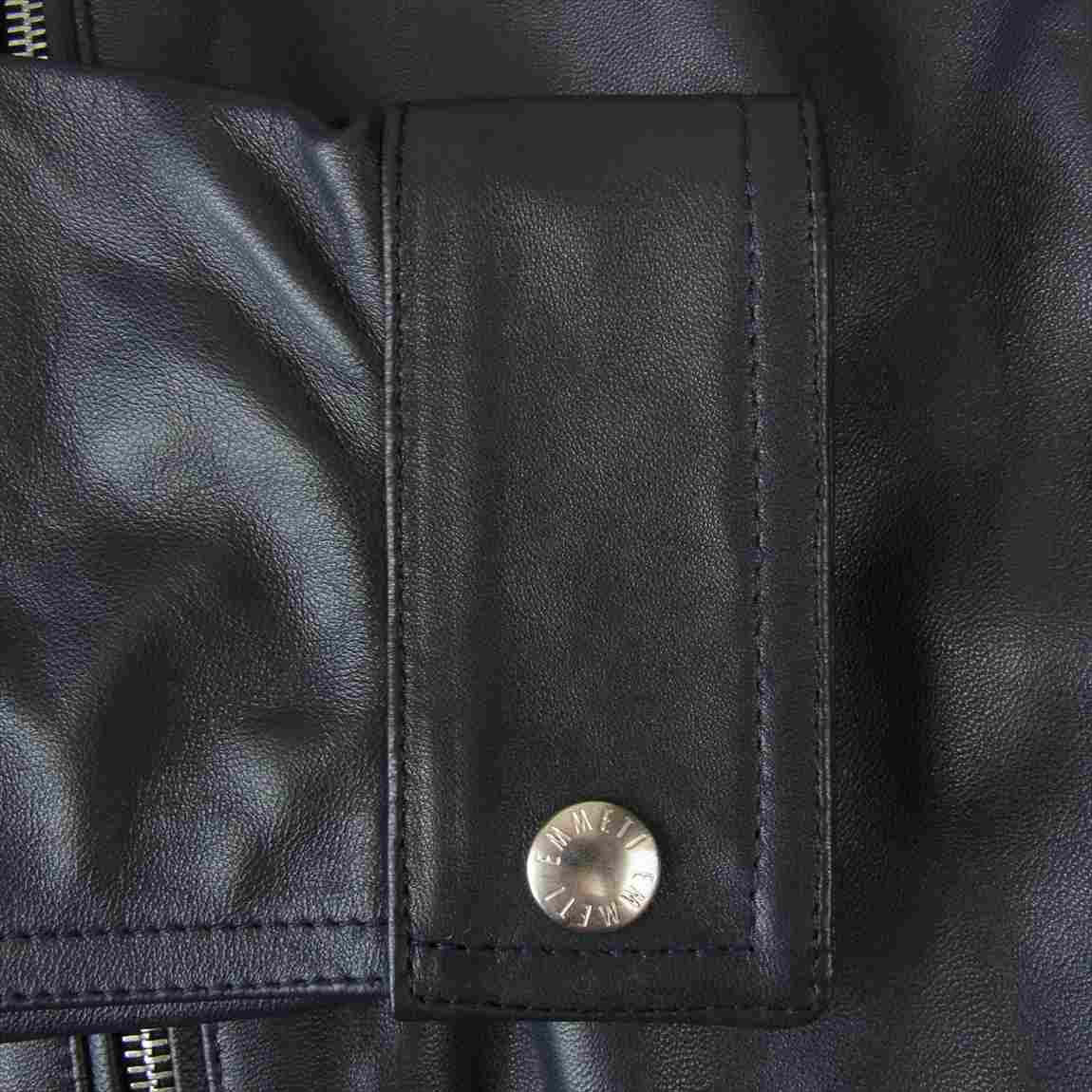 エンメティ 76-7703 JURI SILVER ユリ ラムナッパ レザー シングル ライダース ジャケット ネイビー ダークネイビー系 48【新古品】【未使用】【中古】