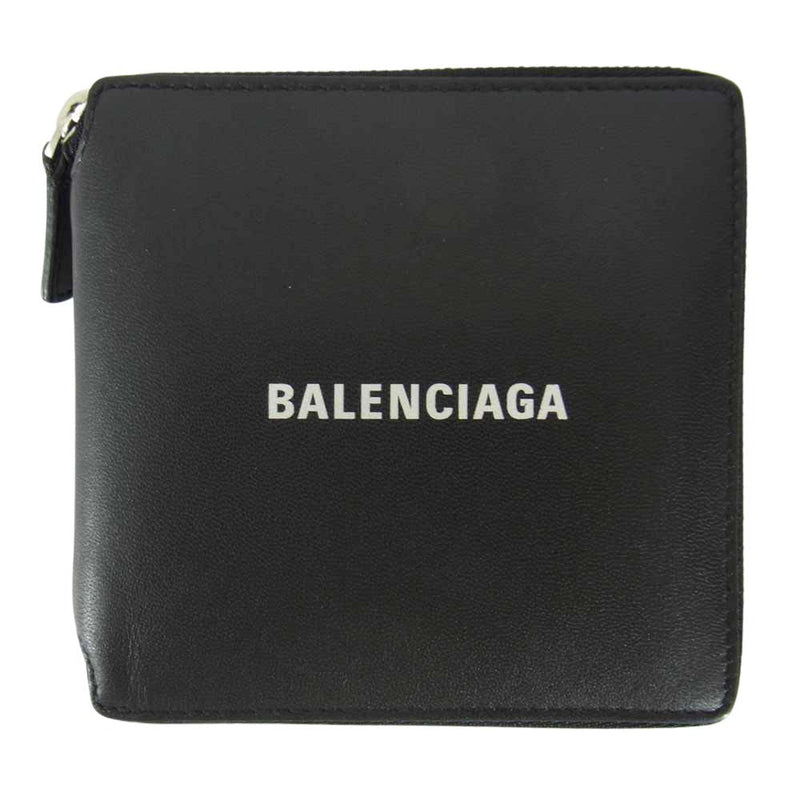 バレンシアガ 二つ折り財布 ロゴ レザー 黒10cmマチ