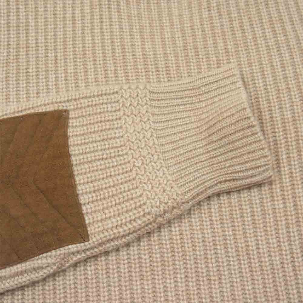 POLO RALPH LAUREN ポロ・ラルフローレン 国内正規品 カシミヤ100% ゴートスエードレザーエルボーパッチ クルーネック ブラウン系 S【中古】
